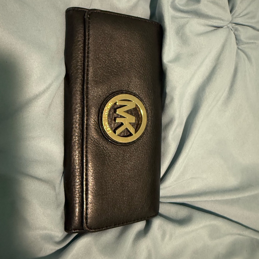 Michael Kors Black Clutch with Gold Emblem